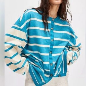 Free People We the Free Classic Striped Cardigan; pockets sweatshirt size XL